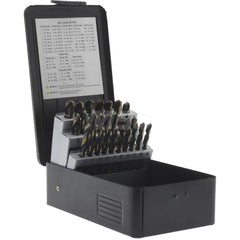 Drill Bit Set: Jobber Length Drill Bits, 26 Pc, 135 °, High Speed Steel Gold Finish & Oxide, Standard, Straight Shank