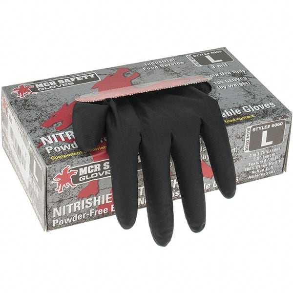 MCR Safety - Pack of (100) Size L, 3 mil, Powder Free Nitrile Disposable Gloves - Makers Industrial Supply