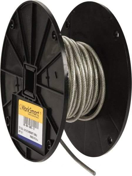 Value Collection - 3/16" x 3/32" Diam, Aircraft Cable - 920 Lb Breaking Strength, 7 x 7 Strand Core, Vinyl Coating - Makers Industrial Supply