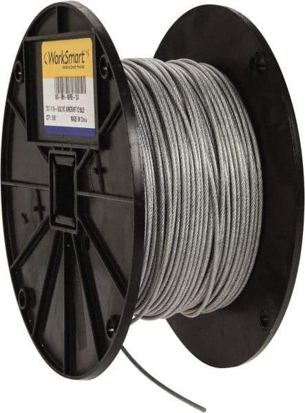 Value Collection - 3/32" x 1/16" Diam, Aircraft Cable - 480 Lb Breaking Strength, 7 x 7 Strand Core, Vinyl Coating - Makers Industrial Supply