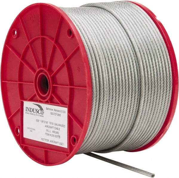 Value Collection - 3/16" x 1/8" Diam, Aircraft Cable - 2,000 Lb Breaking Strength, 7 x 19 Strand Core, Vinyl Coating - Makers Industrial Supply