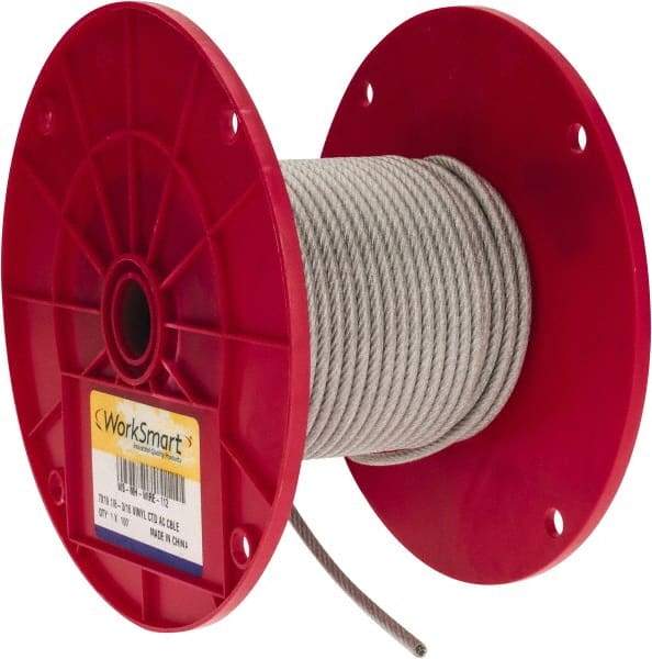 Value Collection - 3/16" x 1/8" Diam, Aircraft Cable - 2,000 Lb Breaking Strength, 7 x 19 Strand Core, Vinyl Coating - Makers Industrial Supply