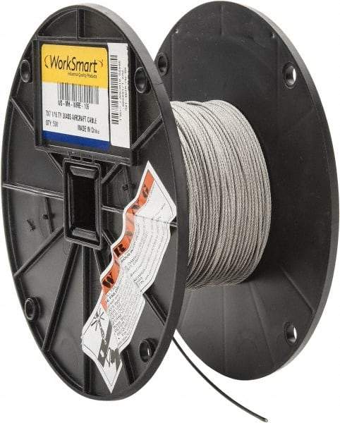 Value Collection - 1/16" Diam, Aircraft Cable - 480 Lb Breaking Strength, 7 x 7 Strand Core - Makers Industrial Supply