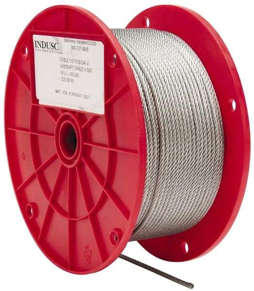 Value Collection - 1/8" Diam, Galvanized Steel Wire Rope - 2,000 Lb Breaking Strength, 7 x 19 Strand Core - Makers Industrial Supply