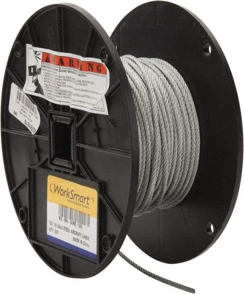 Value Collection - 1/8" Diam, Aircraft Cable - 1,700 Lb Breaking Strength, 7 x 7 Strand Core - Makers Industrial Supply