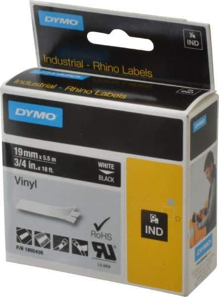 Dymo - 3/4" Wide x 216" Long, Black Vinyl Label Printer Cartridge - For RHINO 4200, 5200, 6000, 6500 - Makers Industrial Supply