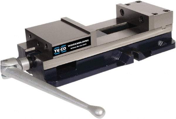 TE-CO - 8" Jaw Width, 11" Jaw Opening Capacity, Horizontal Stationary Machine Vise - Manual Operation, 12,000 Lb Capacity, 1 Station, 24-1/2" Long x 5.51" High x 2-1/4" Deep, 2-1/4" Jaw Height - Makers Industrial Supply