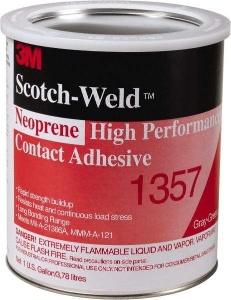 3M - 1 Gal Can Light Yellow Contact Adhesive - Series 1357, 30 min Working Time, Bonds to Polystyrene Foam Panels, Rubber, Vinyl Floor, Wall Lining & Flooring - Makers Industrial Supply