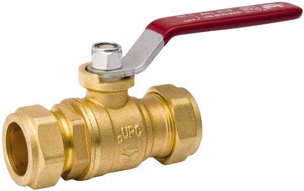 Value Collection - 1/2" Pipe, Full Port, Brass Standard Ball Valve - Inline - Two Way Flow, Comp Ends, Lever Handle, 200 WOG, 150 WSP - Makers Industrial Supply