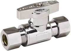 Value Collection - Female Compression 3/8 Inlet, 125 Max psi, Chrome Finish, Brass Water Supply Stop Valve - 3/8 Compression Outlet, Straight, Chrome Handle, For Use with Any Water Supply Shut Off Application - Makers Industrial Supply