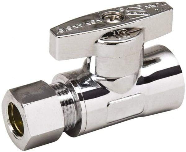 Value Collection - FIP 3/8 Inlet, 125 Max psi, Chrome Finish, Brass Water Supply Stop Valve - 3/8 Compression Outlet, Straight, Chrome Handle, For Use with Any Water Supply Shut Off Application - Makers Industrial Supply