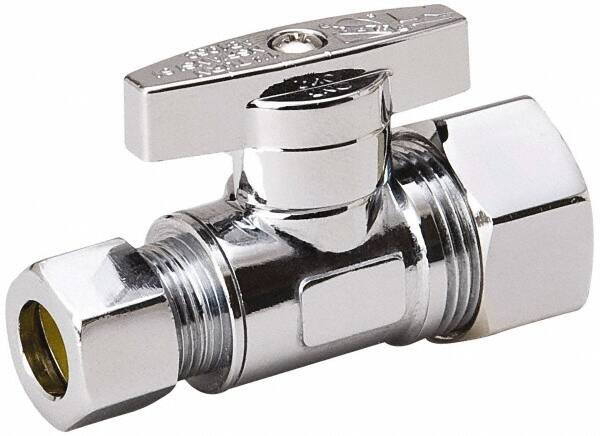 Value Collection - Compression 5/8 Inlet, 125 Max psi, Chrome Finish, Brass Water Supply Stop Valve - 3/8 Compression Outlet, Straight, Chrome Handle, For Use with Any Water Supply Shut Off Application - Makers Industrial Supply