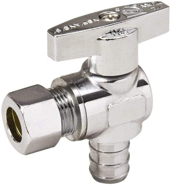 Value Collection - PEX 1/2 Inlet, 125 Max psi, Chrome Finish, Brass Water Supply Stop Valve - 3/8 Compression Outlet, Angle, Chrome Handle, For Use with Any Water Supply Shut Off Application - Makers Industrial Supply