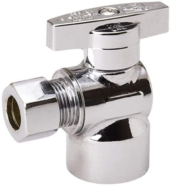 Value Collection - FIP 1/2 Inlet, 125 Max psi, Chrome Finish, Brass Water Supply Stop Valve - 3/8 Compression Outlet, Angle, Chrome Handle, For Use with Any Water Supply Shut Off Application - Makers Industrial Supply