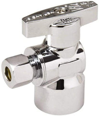 Value Collection - FIP 1/2 Inlet, 125 Max psi, Chrome Finish, Brass Water Supply Stop Valve - 1/4 Compression Outlet, Angle, Chrome Handle, For Use with Any Water Supply Shut Off Application - Makers Industrial Supply