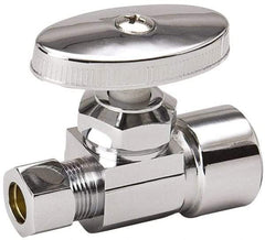 Value Collection - FIP 1/2 Inlet, 125 Max psi, Chrome Finish, Brass Water Supply Stop Valve - 3/8 Compression Outlet, Straight, Chrome Handle, For Use with Any Water Supply Shut Off Application - Makers Industrial Supply