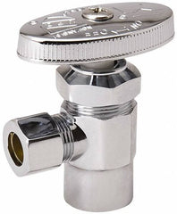 Value Collection - FIP 3/8 Inlet, 125 Max psi, Chrome Finish, Brass Water Supply Stop Valve - 3/8 Compression Outlet, Angle, Chrome Handle, For Use with Any Water Supply Shut Off Application - Makers Industrial Supply