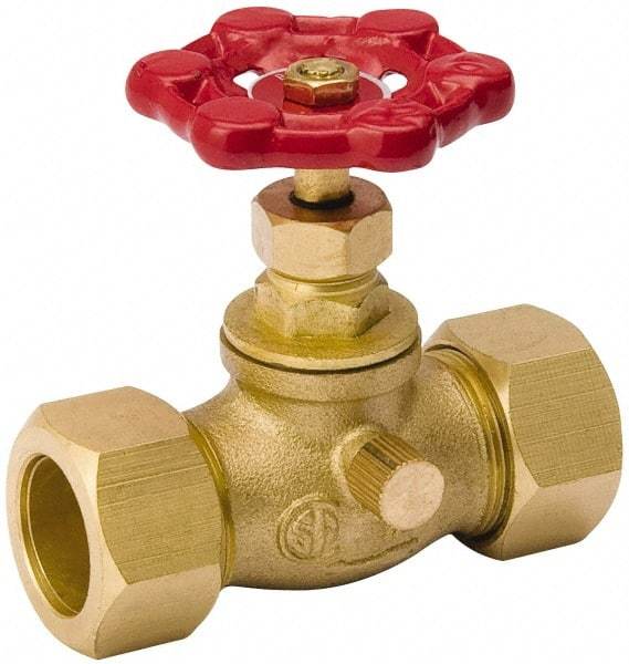 Value Collection - 1/2" Pipe, 125 psi WOG Rating, Brass Stop & Waste Valve - Lobe Type Handle, Comp End Connections, Use with Water, Oil, Air - Makers Industrial Supply