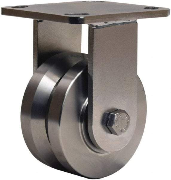 Hamilton - 4" Diam x 2" Wide, Stainless Steel Rigid Caster - 850 Lb Capacity, Top Plate Mount, 4" x 4-1/2" Plate, Delrin Bearing - Makers Industrial Supply