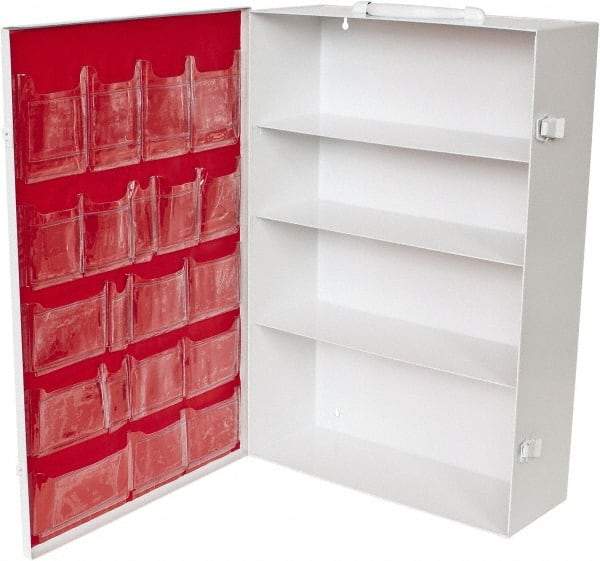 Medique - 15-1/8 Inch Wide x 5-1/8 Inch Deep x 21-1/8 Inch High, Fixed Industrial Empty First Aid Cabinet - Metal, Horizontal, 4 Shelves, White - Makers Industrial Supply