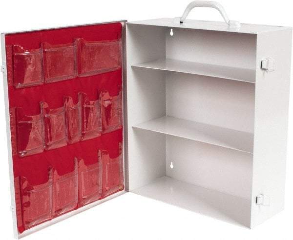 Medique - 15-3/4 Inch Wide x 5-3/8 Inch Deep x 16-3/4 Inch High, Fixed Industrial Empty First Aid Cabinet - Metal, Horizontal, 3 Shelves, White - Makers Industrial Supply