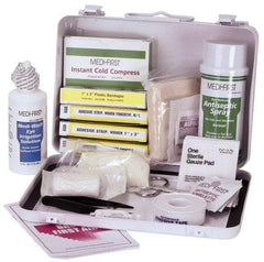 Medique - 24 Piece, 10 Person, Multipurpose/Auto/Travel First Aid Kit - 9-1/2" Wide x 2-3/4" Deep x 6-3/4" High, Metal Case - Makers Industrial Supply