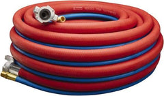 Parker - 3/4" ID 50' Long Jackhammer Hose - Universal Style Coupling (Air Hose)/Male NPT (Water Hose) Ends, 300 Working psi, -40 to 212°F, 3/4 x 3/8" Fitting, Red & Blue - Makers Industrial Supply