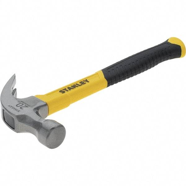 Stanley - 20 oz Head, Straight Rip Claw Hammer - 12.8" OAL, Steel Head, 1.18" Face Diam, Smooth Face, Fiberglass Handle with Grip - Makers Industrial Supply