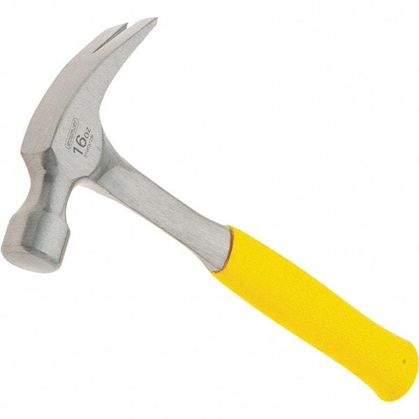 Stanley - 16 oz Head, Curved Claw Hammer - 12.8" OAL, Steel Head, 1.1" Face Diam, Smooth Face, Steel Handle with Grip - Makers Industrial Supply