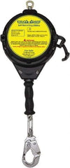 PRO-SAFE - 30' Long, 310 Lb Capacity, Galvanized Steel Cable Self-Retracting Lifeline - 3/16" Diam, Swivel Locking Snap Hook Connector with Load Indicator, Self-Locking Carabiner Connector, Metallic/Black - Makers Industrial Supply