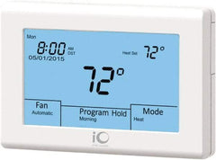 iO HVAC Controls - 41 to 122°F, Heat Pump (3 Heat, 2 Cool), Multi-Stage (2 Heat, 2 Cool), Digital Touchscreen Programmable Thermostat - 24 Volts, 1-1/4" Inside Depth x 3-3/4" Inside Height x 5-3/4" Inside Width, 2 Screw Mount, SPDT Switch - Makers Industrial Supply