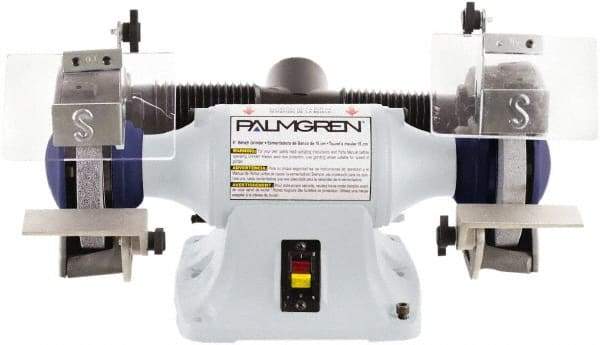 Palmgren - 6" Wheel Diam x 3/4" Wheel Width, 1/3 hp Grinder - 1/2" Arbor Hole Diam, 1 Phase, 3,450 Max RPM, 115/230 Volts - Makers Industrial Supply