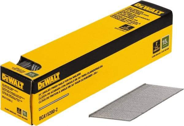 DeWALT - 15 Gauge 2" Long Finishing Nails for Power Nailers - Steel, Bright Finish, Smooth Shank, Angled Stick Collation, Round Head, Chisel Point - Makers Industrial Supply