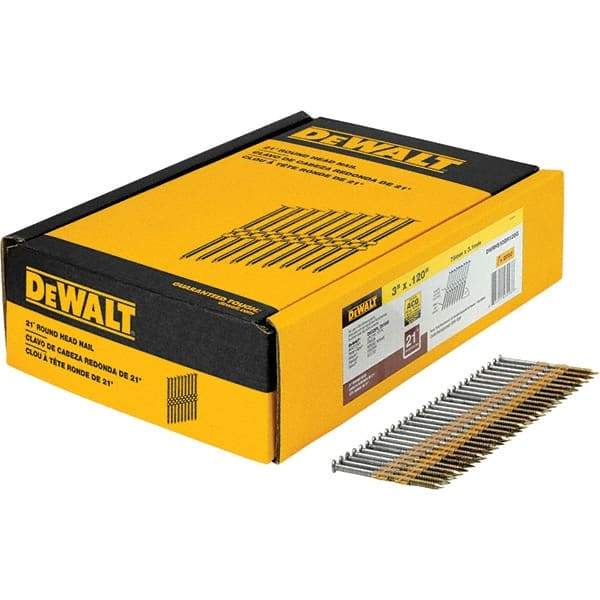 DeWALT - 11 Gauge 3" Long Framing Nails for Power Nailers - Steel, Galvanized Finish, Ring Shank, Angled Stick Collation, Round Head - Makers Industrial Supply