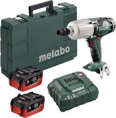 Metabo - 1/2" Drive 18 Volt Pistol Grip Cordless Impact Wrench & Ratchet - 1,600 RPM, 2,200 BPM, 450 Ft/Lb Torque, 2 Lithium-Ion Batteries Included - Makers Industrial Supply