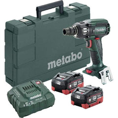 Metabo - 1/2" Drive 18 Volt Pistol Grip Cordless Impact Wrench & Ratchet - 2,150 RPM, 0 to 4,250 BPM, 295 Ft/Lb Torque, 2 Lithium-Ion Batteries Included - Makers Industrial Supply