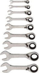 Blackhawk by Proto - 9 Piece, 1/4" to 3/4", Stubby Ratcheting Reversible Combination Wrench Set - Inch Measurement Standard, Chrome Finish, Comes in Case - Makers Industrial Supply