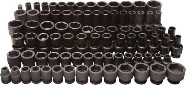 Blackhawk by Proto - 86 Piece 3/8" & 1/2" Drive Deep Well Impact Socket Set - 6 Points, 5/16" to 1" (7mm to 22mm) Range, Inch/Metric Measurement Standard - Makers Industrial Supply