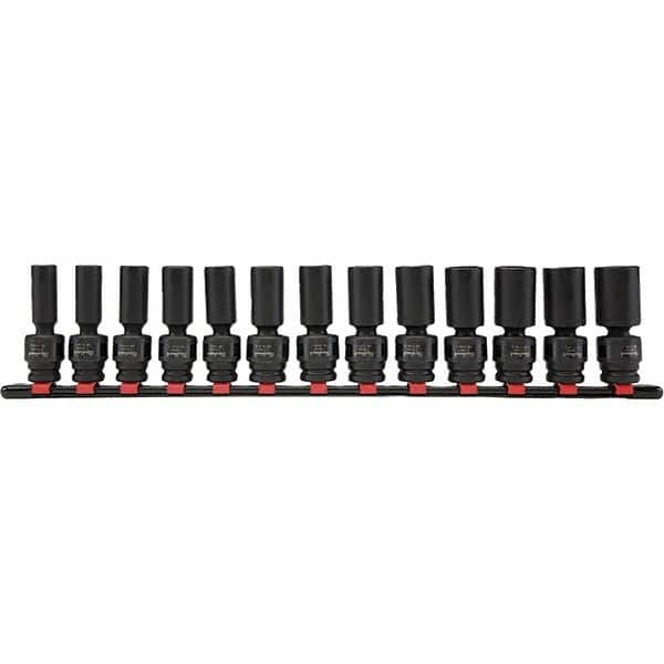 Blackhawk by Proto - 13 Piece 1/2" Drive Deep Well Impact Socket Set - 6 Points, 12mm to 24mm Range, Metric Measurement Standard - Makers Industrial Supply