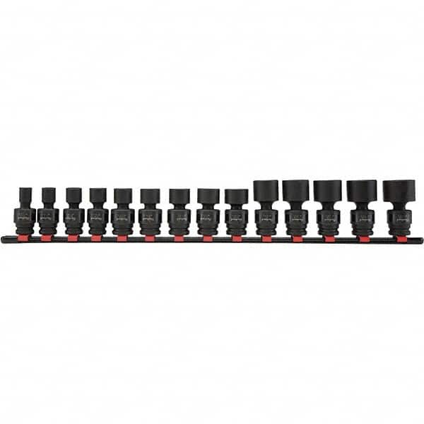 Blackhawk by Proto - 14 Piece 1/2" Drive Impact Socket Set - 6 Points, 7/16" to 1-1/4" Range, Inch Measurement Standard - Makers Industrial Supply