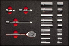 Proto - 22 Piece 3/8" Drive Chrome Finish Deep Well Socket Set - 6 Points, 3/8" to 7/8" Range, Inch Measurement Standard - Makers Industrial Supply