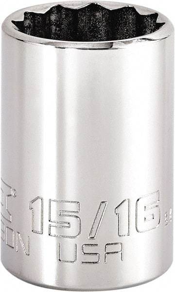 Proto - 15/16", 3/8" Drive, Intermediate Hand Socket - 12 Points, 1-47/64" OAL, Steel, Full Polish Finish - Makers Industrial Supply