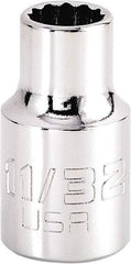 Proto - 11/32", 3/8" Drive, Intermediate Hand Socket - 12 Points, 1-15/64" OAL, Steel, Full Polish Finish - Makers Industrial Supply