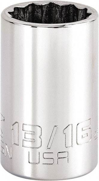 Proto - 13/16", 3/8" Drive, Intermediate Hand Socket - 12 Points, 1-47/64" OAL, Steel, Full Polish Finish - Makers Industrial Supply