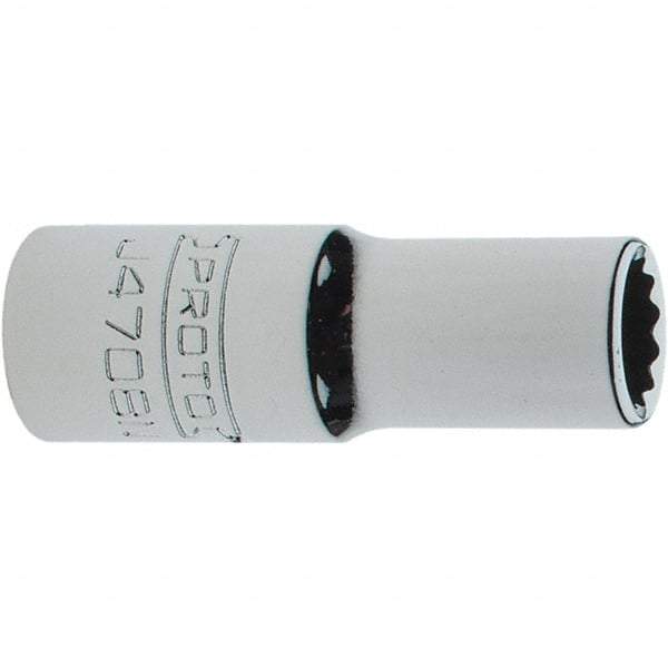 Proto - 1/4", 3/8" Drive, Intermediate Hand Socket - 12 Points, 1-15/64" OAL, Steel, Full Polish Finish - Makers Industrial Supply