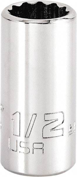 Proto - 1/2", 3/8" Drive, Intermediate Hand Socket - 12 Points, 1-15/64" OAL, Steel, Full Polish Finish - Makers Industrial Supply