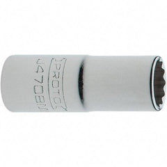 Proto - 1/4" Drive, Intermediate Hand Socket - 12 Points, 1-17/64" OAL, Steel, Full Polish Finish - Makers Industrial Supply