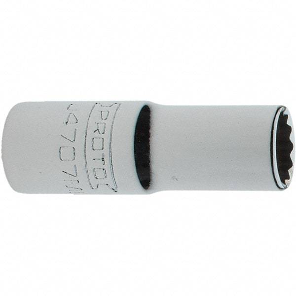 Proto - 1/4" Drive, Intermediate Hand Socket - 12 Points, 1-17/64" OAL, Steel, Full Polish Finish - Makers Industrial Supply