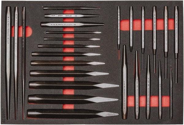 Proto - 26 Piece Diamont Point Chisel, Cold Chisel, Solid, Pin & Center Punch Set - 1/4 to 1-3/16" Chisel, 1/16 to 3/8" Punch - Makers Industrial Supply