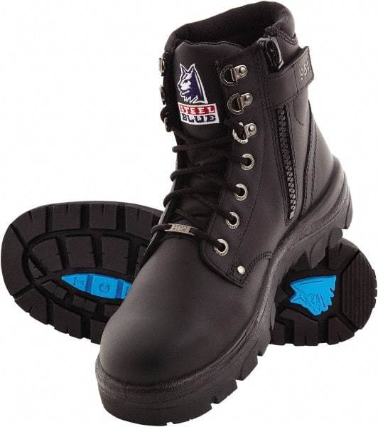 Steel Blue - Men's Size 14 Wide Width Steel Work Boot - Black, Leather Upper, TPU Outsole, 6" High, Lace-Up, Side Zip - Makers Industrial Supply